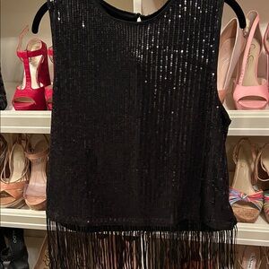 Grace Karin Black Sequin Fringe Blouse